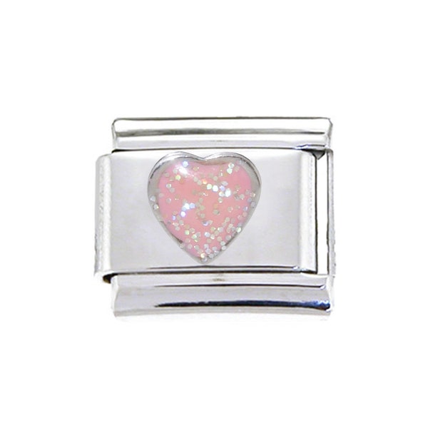 Pale pink glittery heart 9mm Italian charm - fits classic 9mm Italian charm bracelets