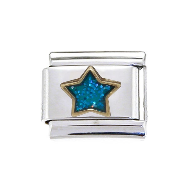 Breloque italienne étoile scintillante bleue de 9 mm - convient aux bracelets à breloques italiens classiques de 9 mm