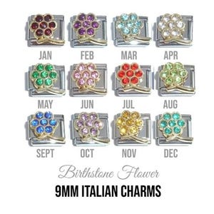 Pedra de nascimento grande flor 9 mm charme italiano - 9 mm encantos italianos clássicos