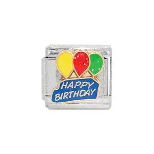 Alles Gute zum Geburtstag mit Ballons funkelnd 9 mm Charm - passt für klassische 9 mm Bettelarmbänder