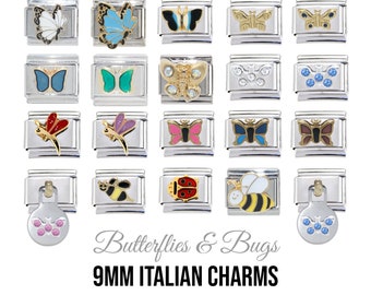 Papillons, libellules et coccinelles - Breloques italiennes classiques de 9 mm