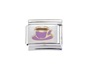Purple coffee cup 9mm Italian charm - fits classic 9mm Italian charm bracelets