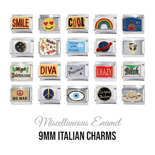 Italian Charms Classic 9mm Size Enamel Gold and Stainless Etsy