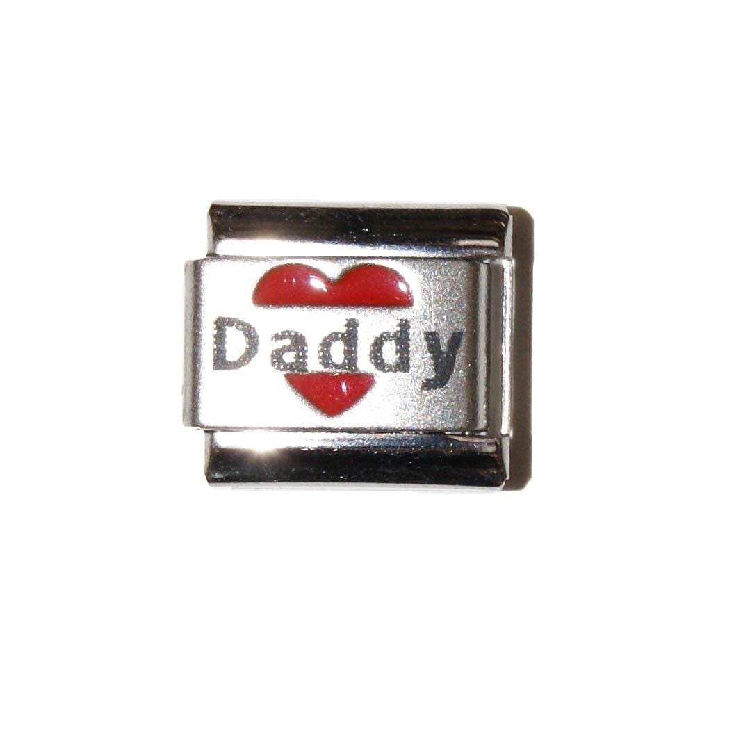 Papà con ciondolo a forma di cuore rosso laser da 9 mm in stile italiano - compatibile con i classici braccialetti con ciondolo italiano da 9 mm