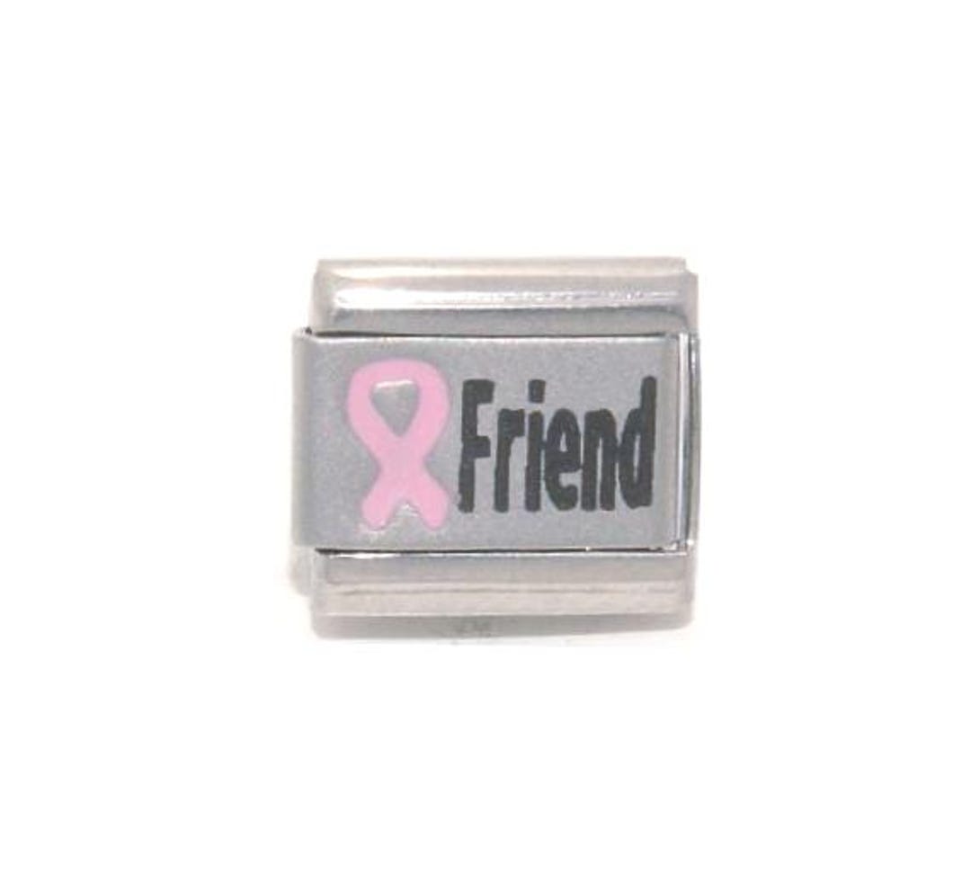 Friend With Pink Laser Breast Cancer Ribbon 9mm Italian Charm - Fits ...