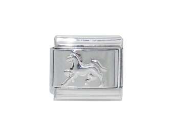 Silver coloured horse 9mm enamel Italian charm  - 9mm Italian charm