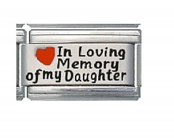 In Loving memory of my Daughter red heart laser 9mm long Italian charm - fits classic 9mm Italian charm bracelets