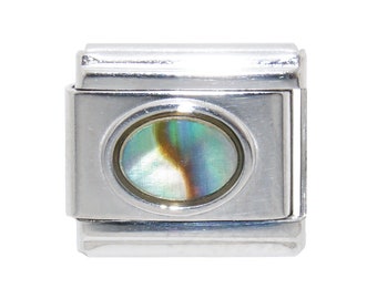 Mother of Pearl oval 9mm enamel Italian charm  - 9mm Italian charm