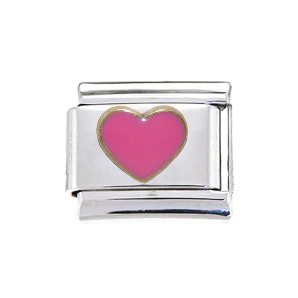 Pink heart with gold rim 9mm Italian charm - fits classic 9mm Italian charm bracelets