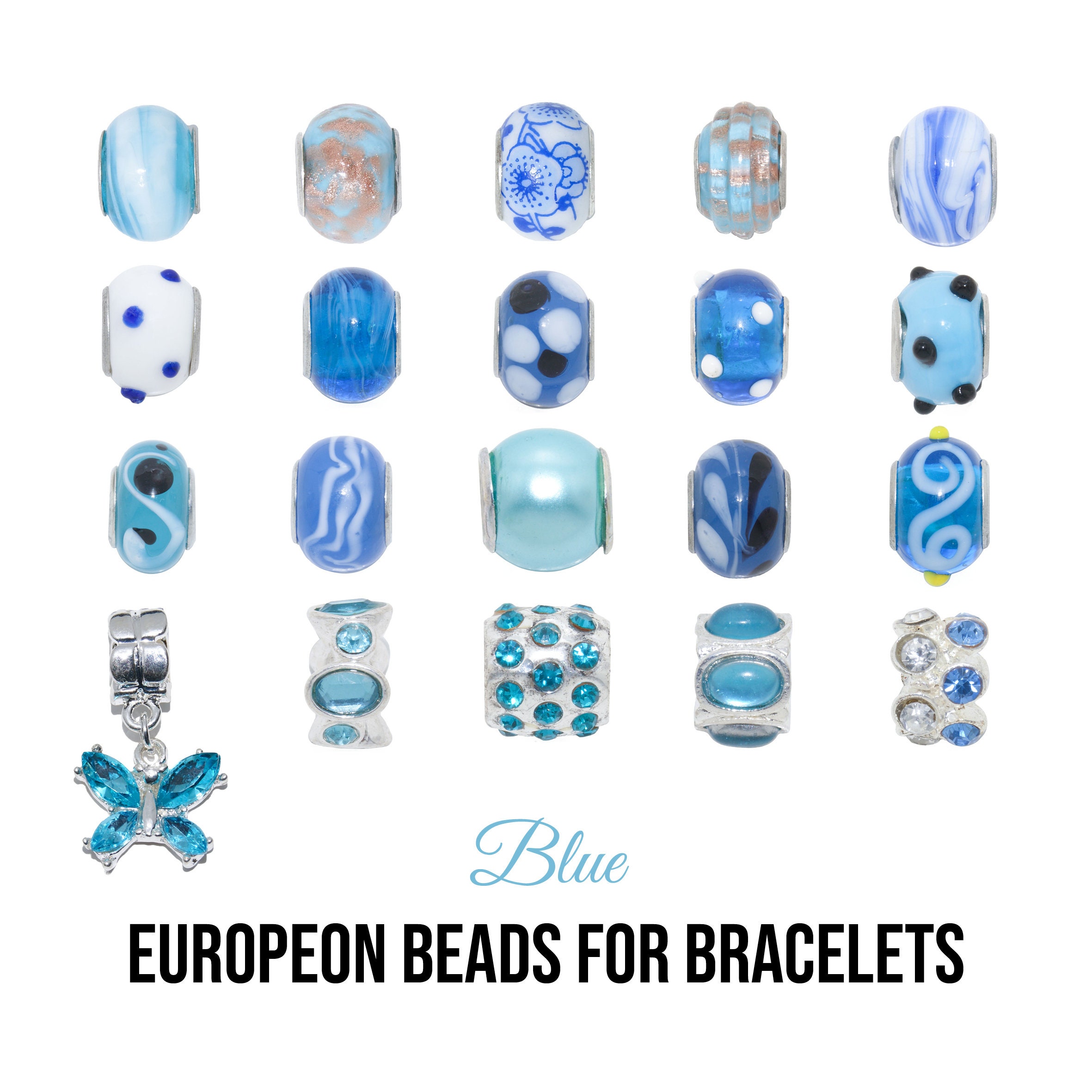Bracelet à Breloques European Beads Plaqué Argent - Taille Ajustable 18-20.5 Cm, Neuf