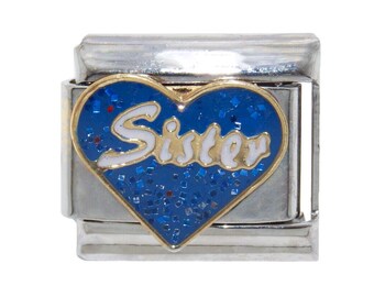 Sister Purple Glitter Italian Charm Link - Compatible With Italian Charm Bracelets, Stainless Steel, Gift For Sisters