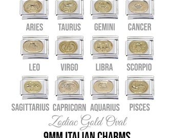 Gold Oval Zodiac enamel - 9mm classic Italian charms