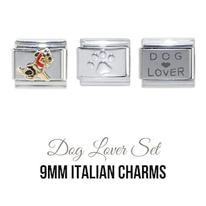 Juego de 3 dijes italianos para amantes de los perros de 9 mm: compatible con pulseras clásicas de dijes italianos de 9 mm