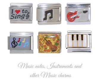 Notas musicales, instrumentos y otros adornos musicales - Abalorios italianos de 9 mm