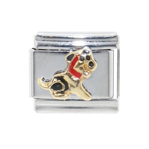 Gold dog sitting 9mm enamel Italian charm  - 9mm Italian charm