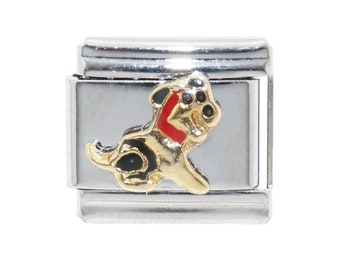 Gold dog sitting 9mm enamel Italian charm  - 9mm Italian charm