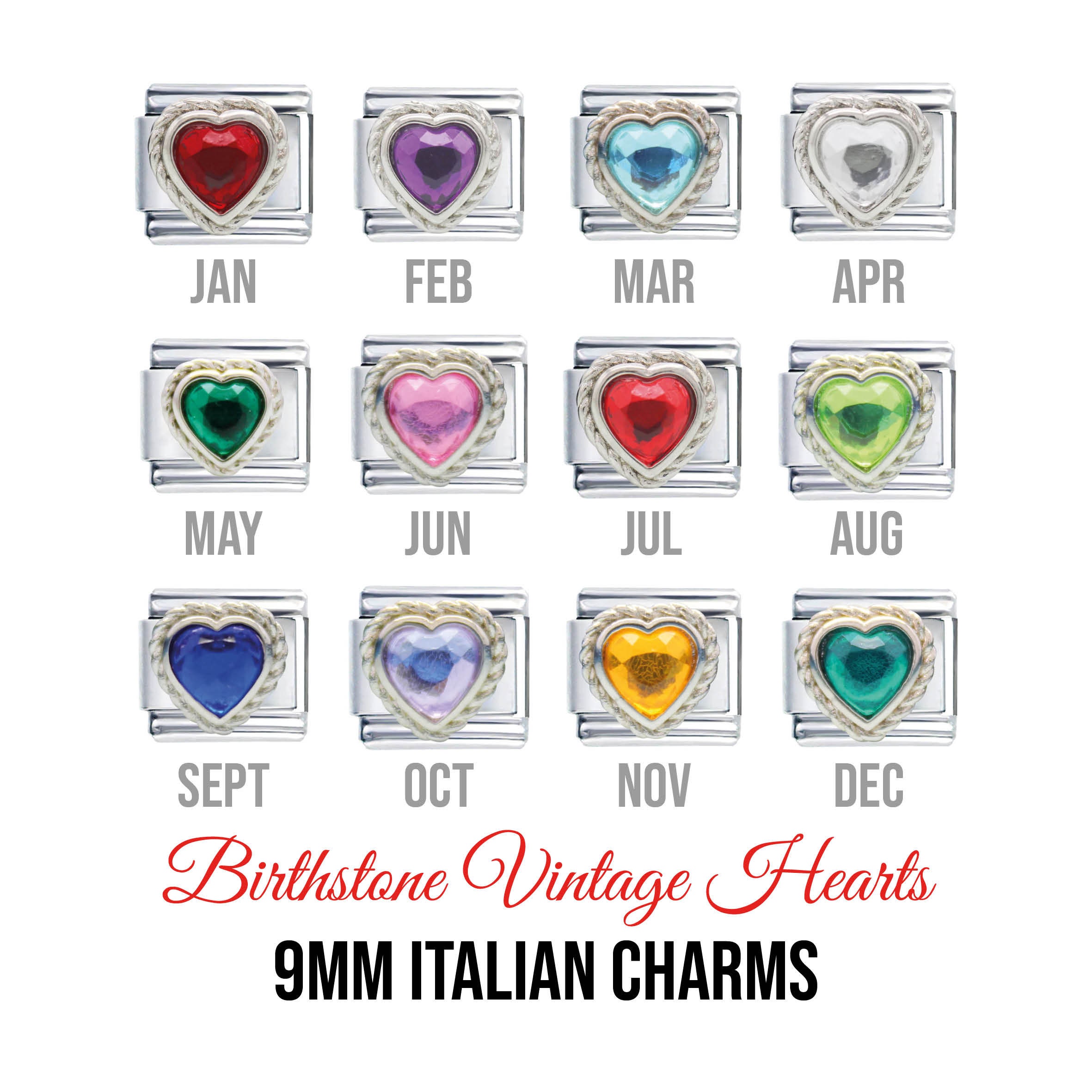 June Heart Birth Month birthstone Italian Charm 9mm Classic Size June Heart Birth Month birthstone Italian Charm 9mm Classic Size