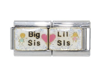 Big Sis Lil Sis ciondolo doppio smaltato italiano scintillante da 9 mm - ciondolo italiano da 9 mm