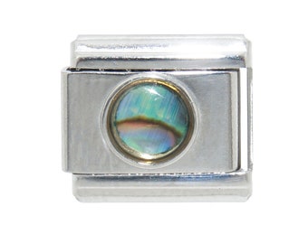 Mother of Pearl circle 9mm enamel Italian charm  - 9mm Italian charm