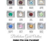 Birthstone with gold rim 9mm Italian charm - 9mm classic Italian charm