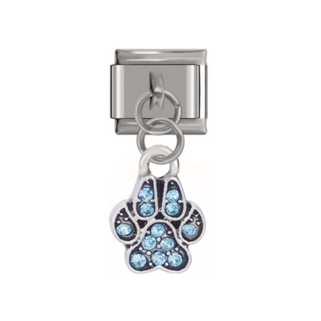 Paw With Blue Stones Dangle Italian Charm - Fits Classic 9mm