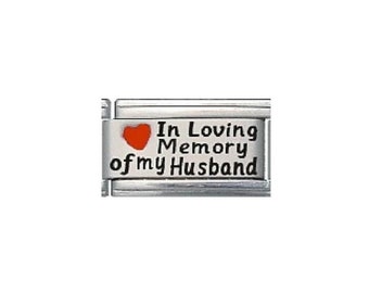 In Loving memory of my Husband red heart laser 9mm long Italian charm - fits classic 9mm Italian charm bracelets