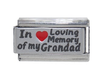 In Loving memory of my Grandad red heart laser 9mm long Italian charm - fits classic 9mm Italian charm bracelets