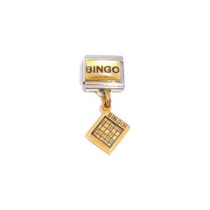 Bingo met bingokaarthanger Italiaanse bedel 9 mm - past op klassieke Italiaanse bedelarmbanden van 9 mm