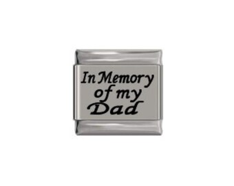 Ciondolo italiano &quot;In memoria di mio padre&quot; da 9 mm con laser - compatibile con i classici braccialetti con ciondolo italiano da 9 mm