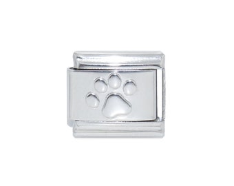 Silver coloured pawprint 9mm enamel Italian charm  - 9mm Italian charm