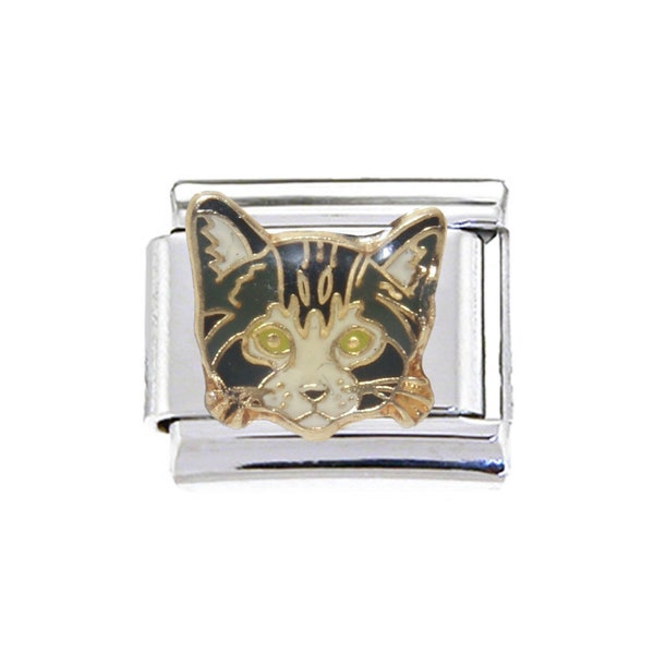 Black and white kitten cat 9mm enamel Italian charm  - 9mm Italian charm