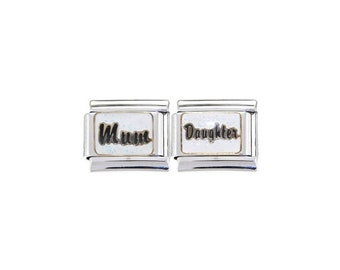 Mum Daughter white sparkly double 9mm enamel Italian charm  - 9mm Italian charm