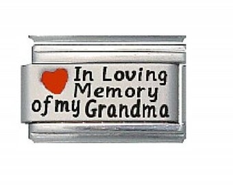 In Loving memory of my Grandma red heart laser 9mm long Italian charm - fits classic 9mm Italian charm bracelets