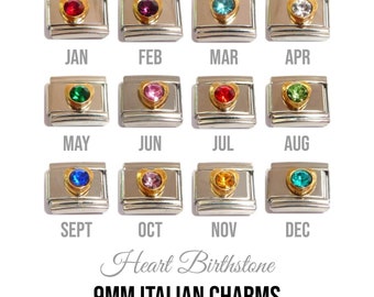 Birthstone Heart 9mm Italian charm  - 9mm classic Italian charms