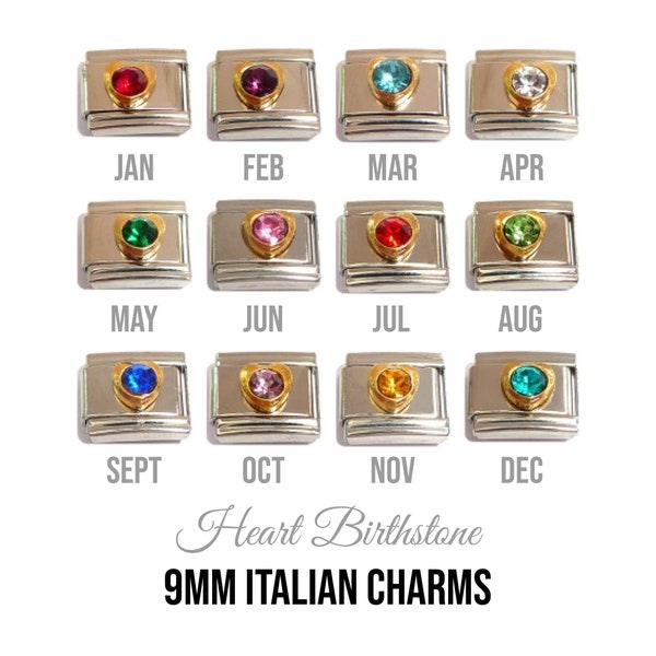 Birthstone Heart 9mm Italian charm  - 9mm classic Italian charms