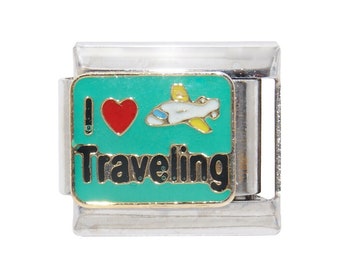 I Love Traveling enamel  9mm Italian charm - fits classic 9mm Italian charm bracelets