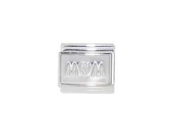 Ciondolo mamma color argento lucido da 9 mm, ciondolo italiano - compatibile con i classici braccialetti con ciondolo italiano da 9 mm
