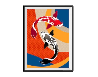 Koi Fish Print, Japanese Koi Print, Koi Carp, Fish Poster, Downloadable wall art, Digital Download