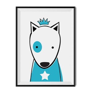 Cute Dog with Crown Illustration, Nursery Wall Art Print, Digital Download