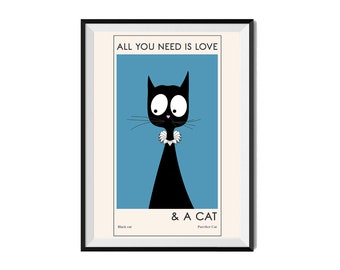 Cat Poster, Animal Print, Animal Poster, Minimalist Art, Ideal Gift, Gift for Cat lover, Home decor, Nursery art, Nursery decor, Black Cat
