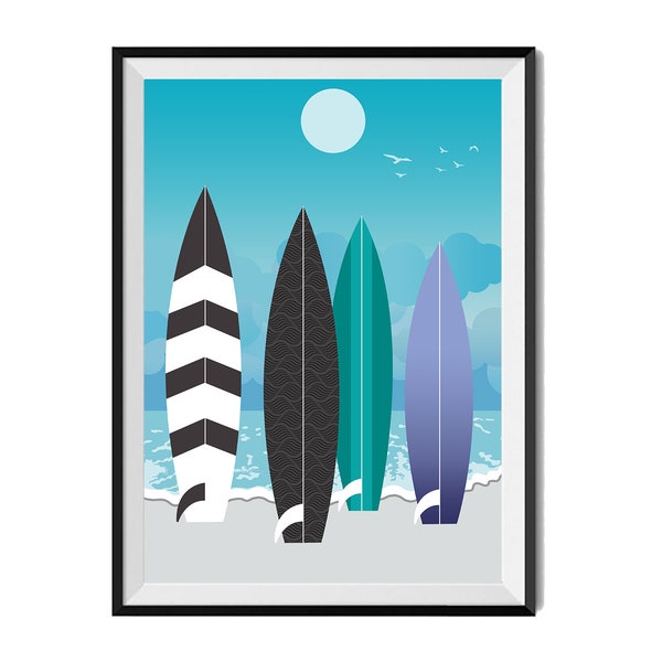 Surf Board Print , Surfboard Wall Art, Beach Art, Beach Theme Poster, Beach Lover Gift, Surf Decor, Downloadable art