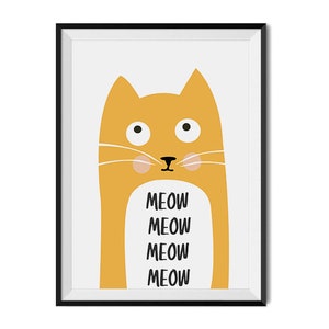 Cute cat print, Cat wall art, Animals print, Cat wall decor, Cute animals, Nursery wall art, Nursery decor, Wall art, Art for kids, Cat