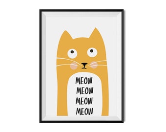 Cute cat print, Cat wall art, Animals print, Cat wall decor, Cute animals, Nursery wall art, Nursery decor, Wall art, Art for kids, Cat