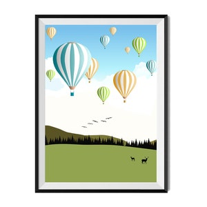 Heißluftballondruck, Felddruck, Pastellfarben, herunterladbare Kunst