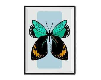 Butterfly wall art, butterfly print, colourful butterfly, butterfly illustration, home decor, wall art