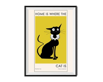 Black Cat Art Print: Minimalist Home Decor (Digital Download)