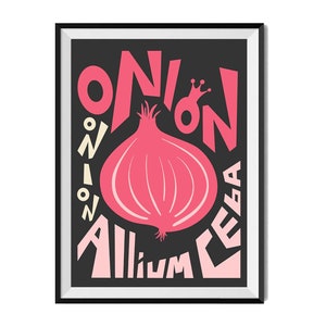 Onion illustration print, Food sign, Mid Century Modern, Kitchen decor, Downloadable art