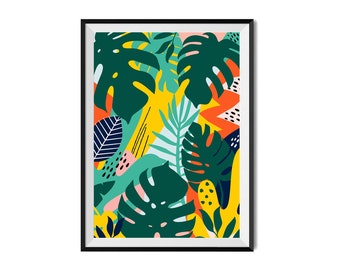 Tropical Print, Tropical leaf pattern, Botanical illustration, Jungle, Downloadble wall art