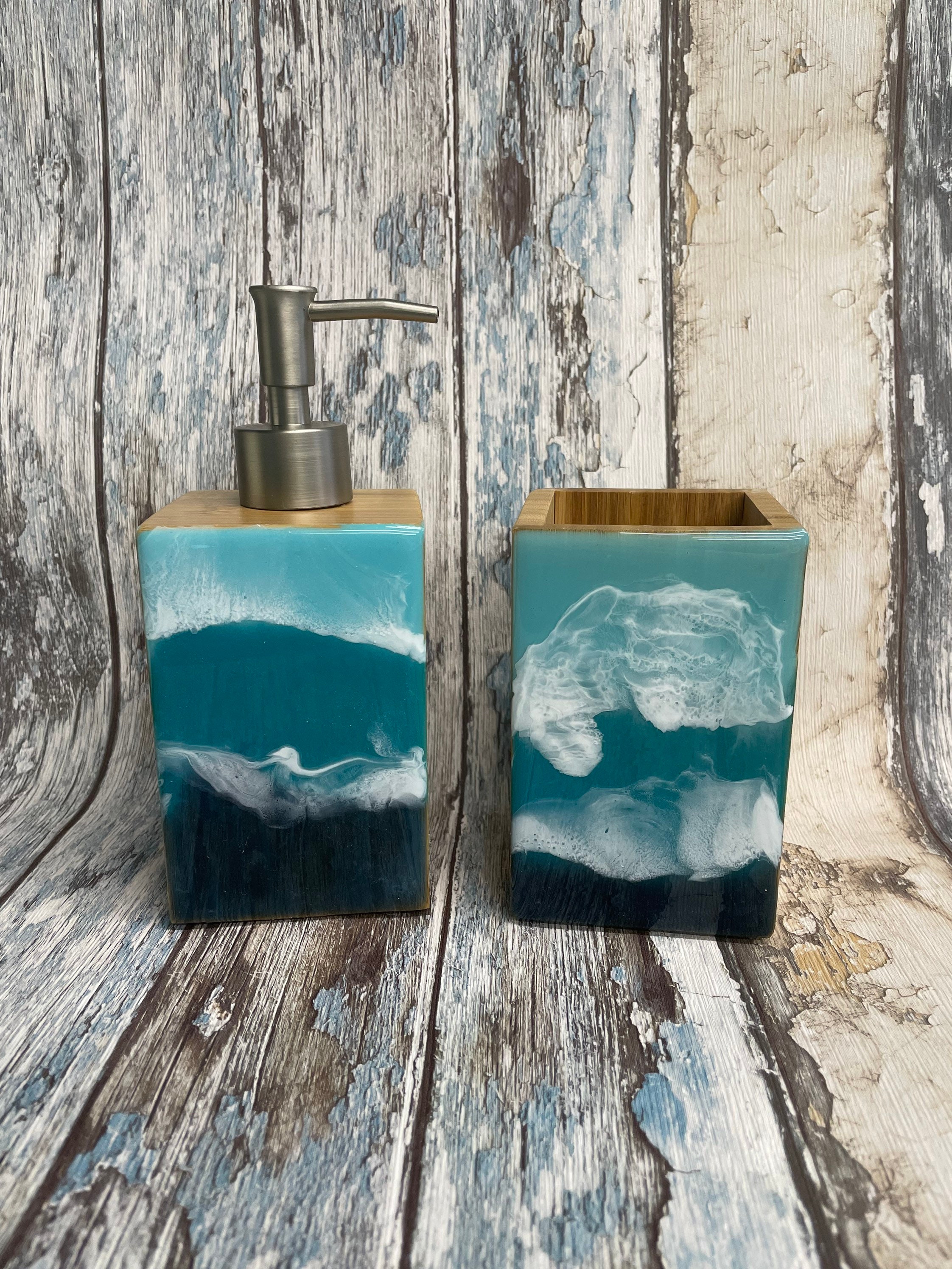 Ocean Dispenser and Toothbrush Holder Bathroom Set Etsy Ireland