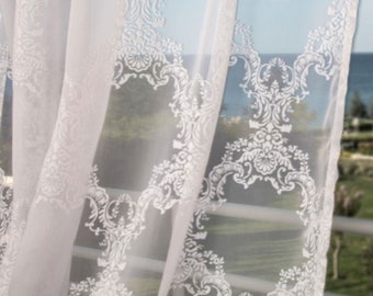 curtain fabric, decorative fabric, burner, tulle, transparent, Devoré Romantica, fabric height 295 cm, with lead tape, sales unit 50 cm